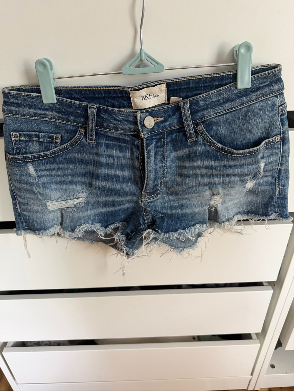 BKE Light Blue Distressed Denim Shorts